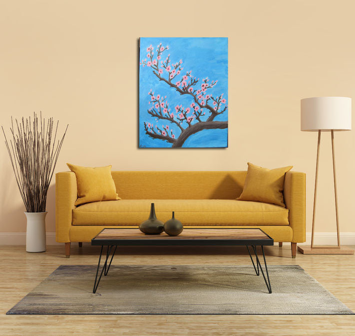 Cherry blosom tree,15.7"x19.7" Acrilic painting,flowers home wall decor