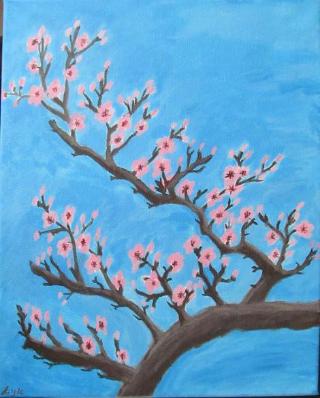 Cherry blosom tree,15.7"x19.7" Acrilic painting,flowers home wall decor
