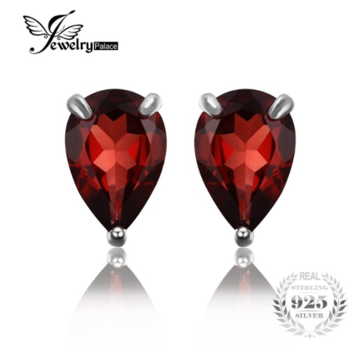 Earrings JewelryPalace Pear 1.8ct Natural Red Garnet Birthstone Stud 925 Sterling Silver