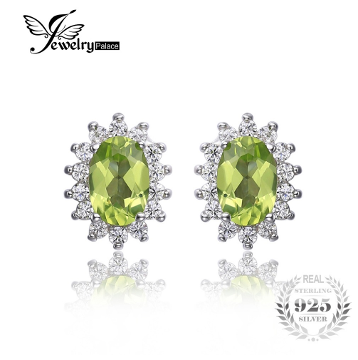 Earrings Jewelrypalace Princess Diana William Kate 1.2ct Natural Peridot Halo Stud 925 Sterling Silver