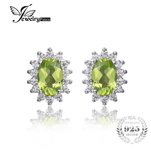 Earrings Jewelrypalace Princess Diana William Kate 1.2ct Natural Peridot Halo Stud  925 Sterling Silver