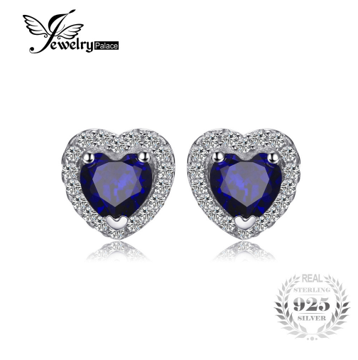 Earrings Heart Of The Ocean 1.2ct Created Blue Sapphire 925 Sterling Silver