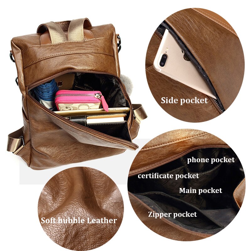 Handbag Female backpack mochila casual Multifunction Women Leather