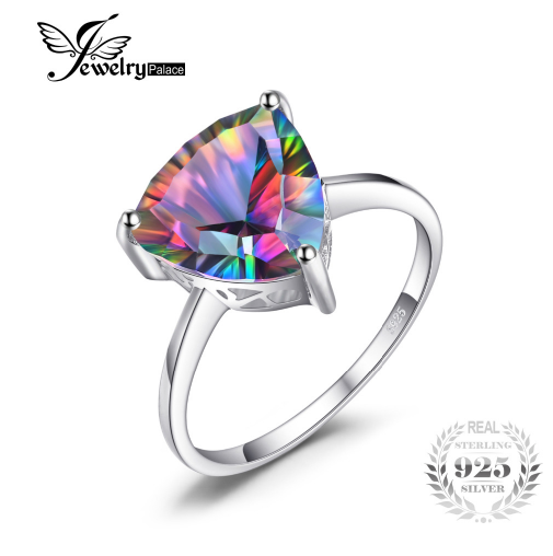 Ring Rainbow Topaz Solid Pure 925 Sterling Silver Women Vintage