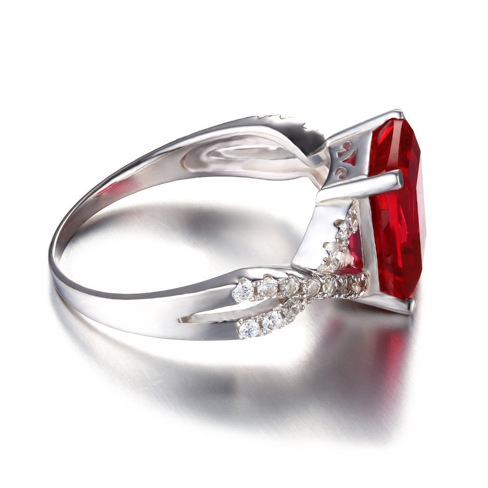 Rings JewelryPalace Emerald Cut 4.6ct Created Red Ruby 925 Sterling Silver Women