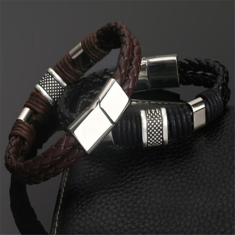 Bracelet High Quality Charm Braided Black Brown Genuine Leather