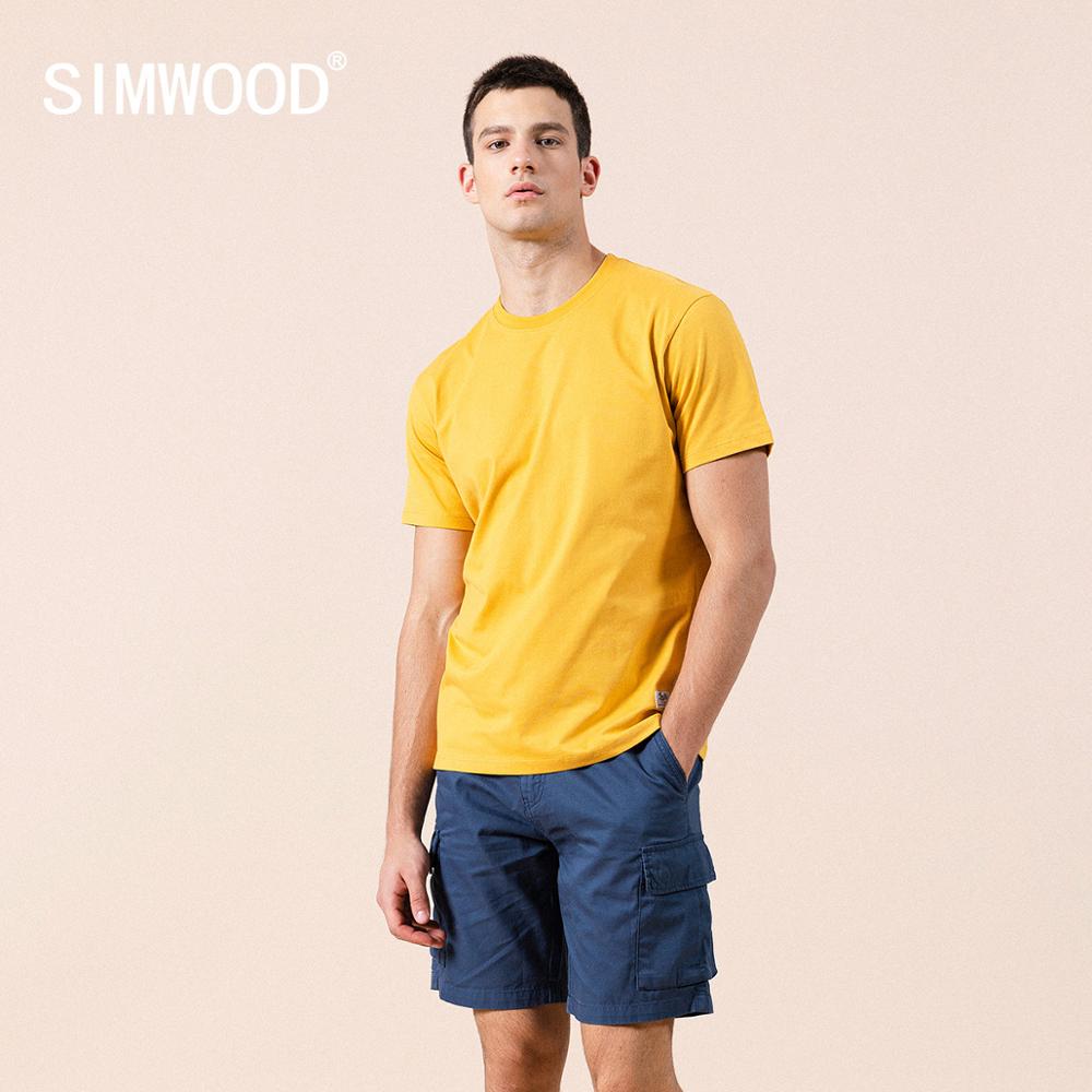 SIMWOOD 2020 summer new solid t-shirt 100% cotton Compact-Siro Spinning O-neck Tops High Quality plus size clothes SI980698