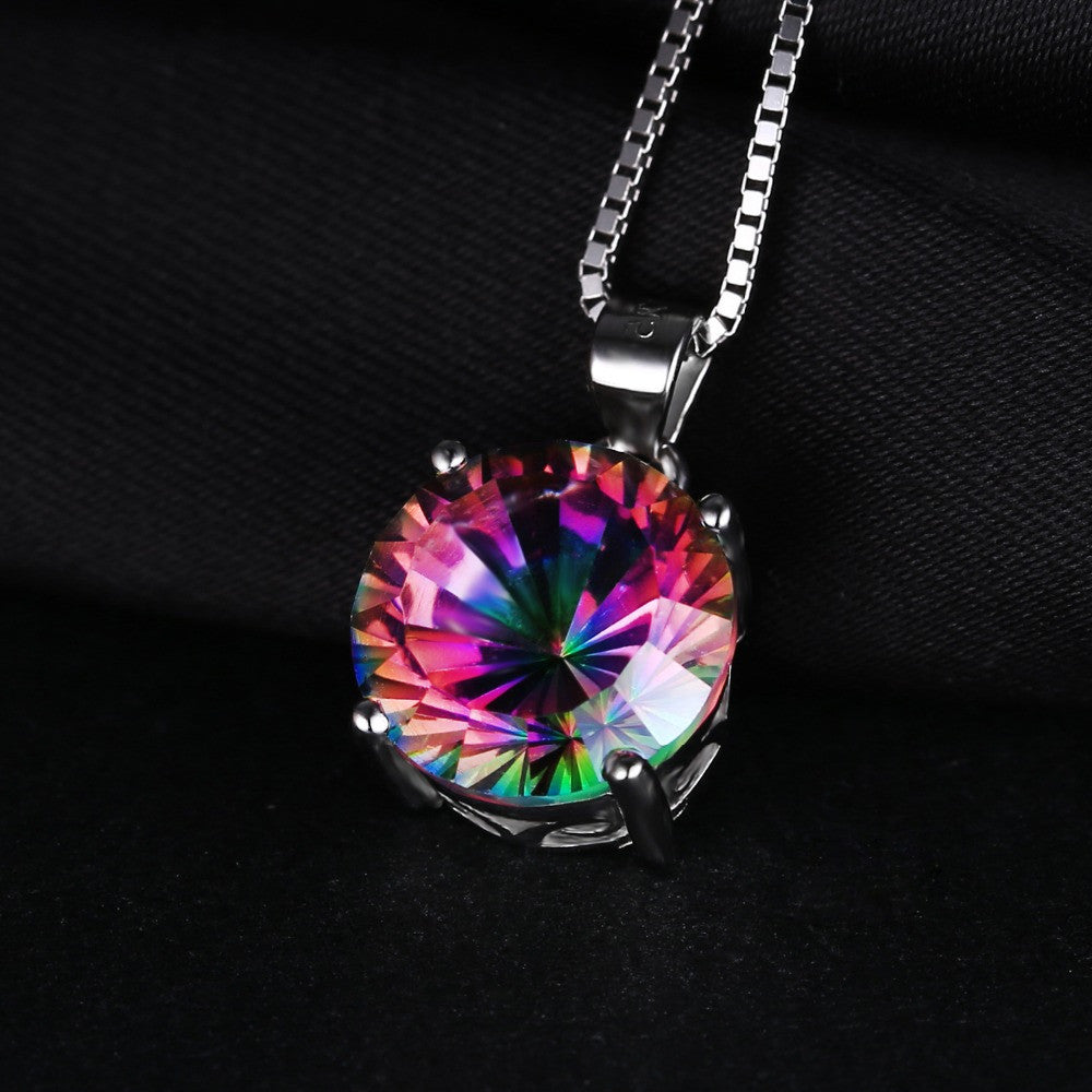 Pendant JewelryPalace 4.8ct Round Rainbow Topaz Genuine 925 Sterling Silver Without a Chain