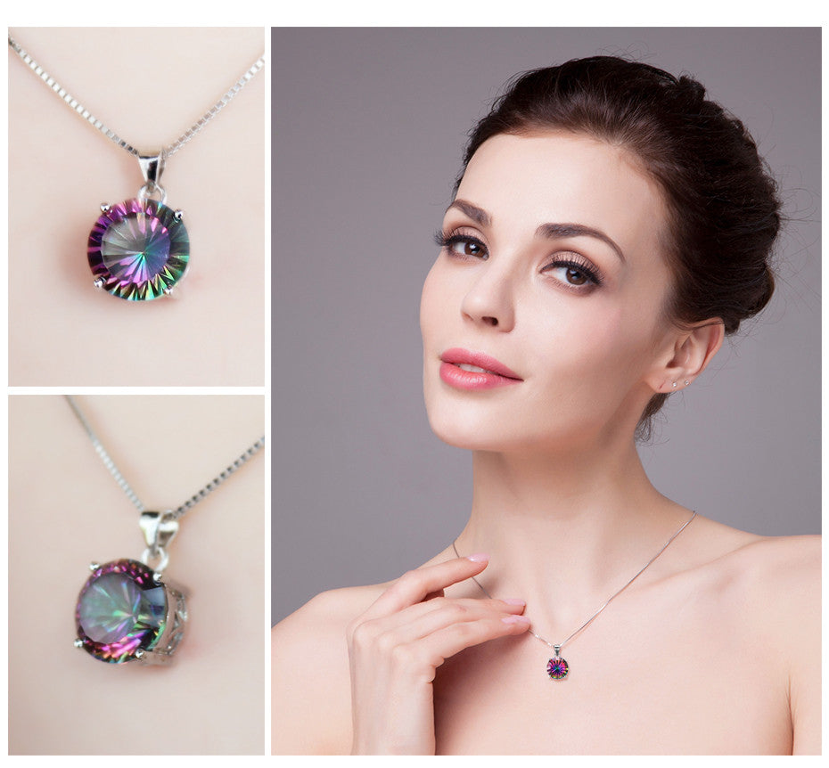 Pendant JewelryPalace 4.8ct Round Rainbow Topaz Genuine 925 Sterling Silver Without a Chain