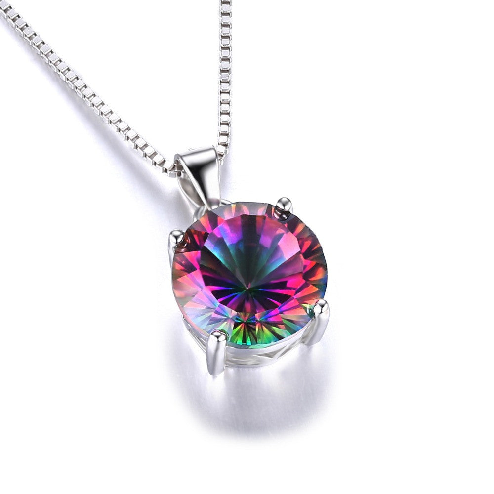 Pendant JewelryPalace 4.8ct Round Rainbow Topaz Genuine 925 Sterling Silver Without a Chain