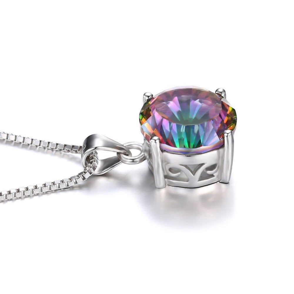 Pendant JewelryPalace 4.8ct Round Rainbow Topaz Genuine 925 Sterling Silver Without a Chain