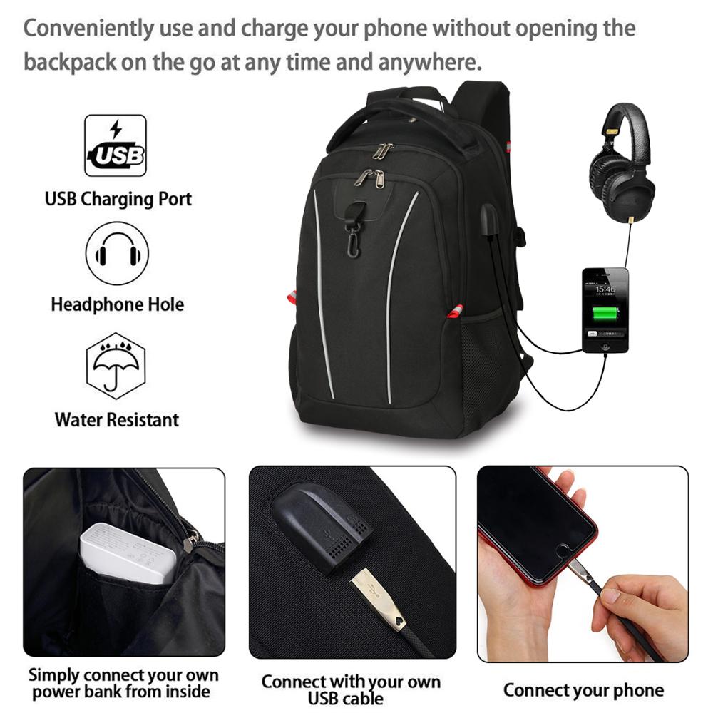 XQXA Men's 17 Inch Laptop Backpack Travel Rucksack Women Teenagers School With Anti-theft Lock USB Charging