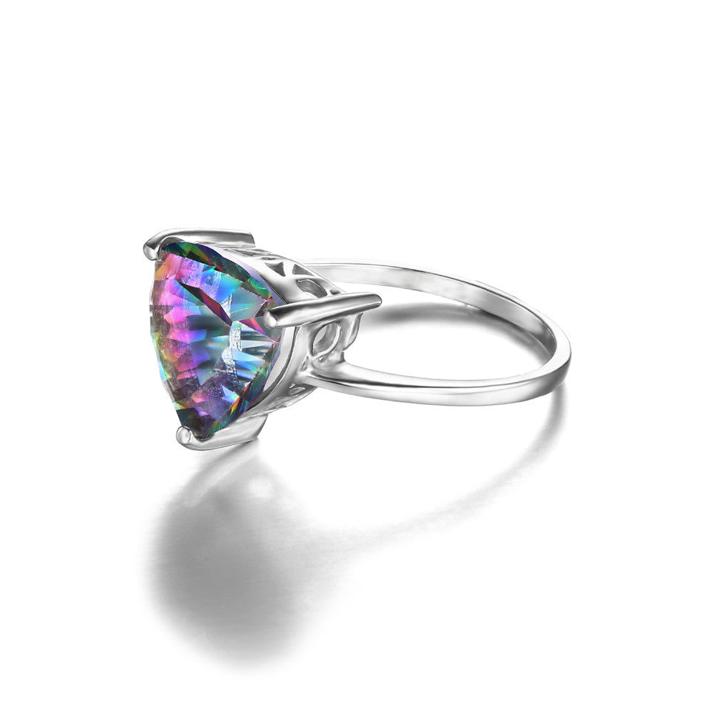 Ring Rainbow Topaz Solid Pure 925 Sterling Silver Women Vintage
