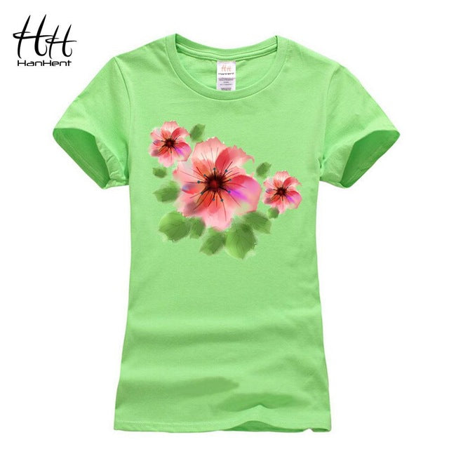 T Shirt Hanhent Women Flowers Printed High Quality