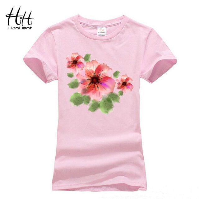 T Shirt Hanhent Women Flowers Printed High Quality