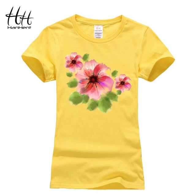 T Shirt Hanhent Women Flowers Printed High Quality