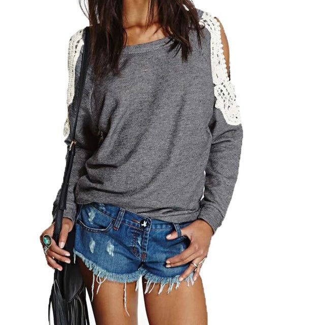 Zanzea Blusa Autumn Women Casual Sexy Plus Size Lace Crochet off Shoulder Long Sleeve Tops Hoodies Sweatshirt