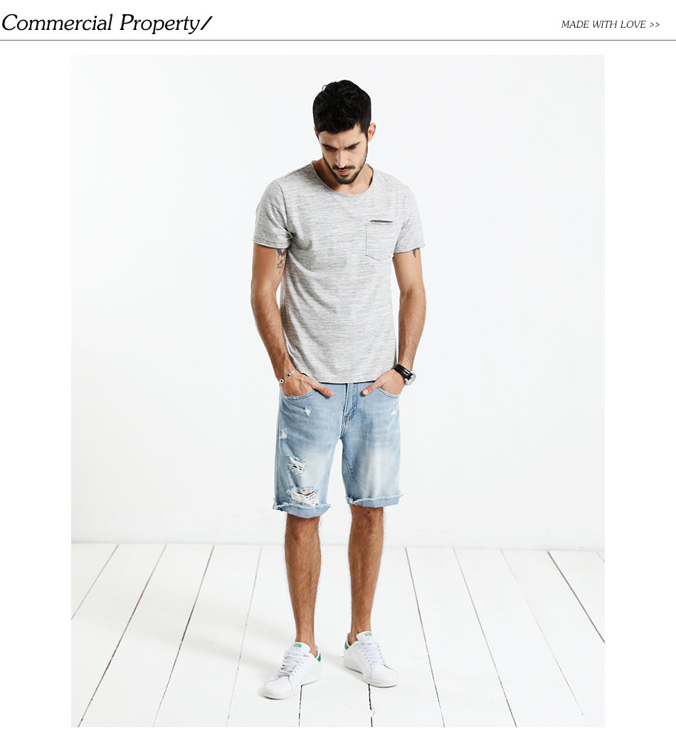 SIMWOOD T Shirt Men O neck Curl Hem Pocket Slim Fit