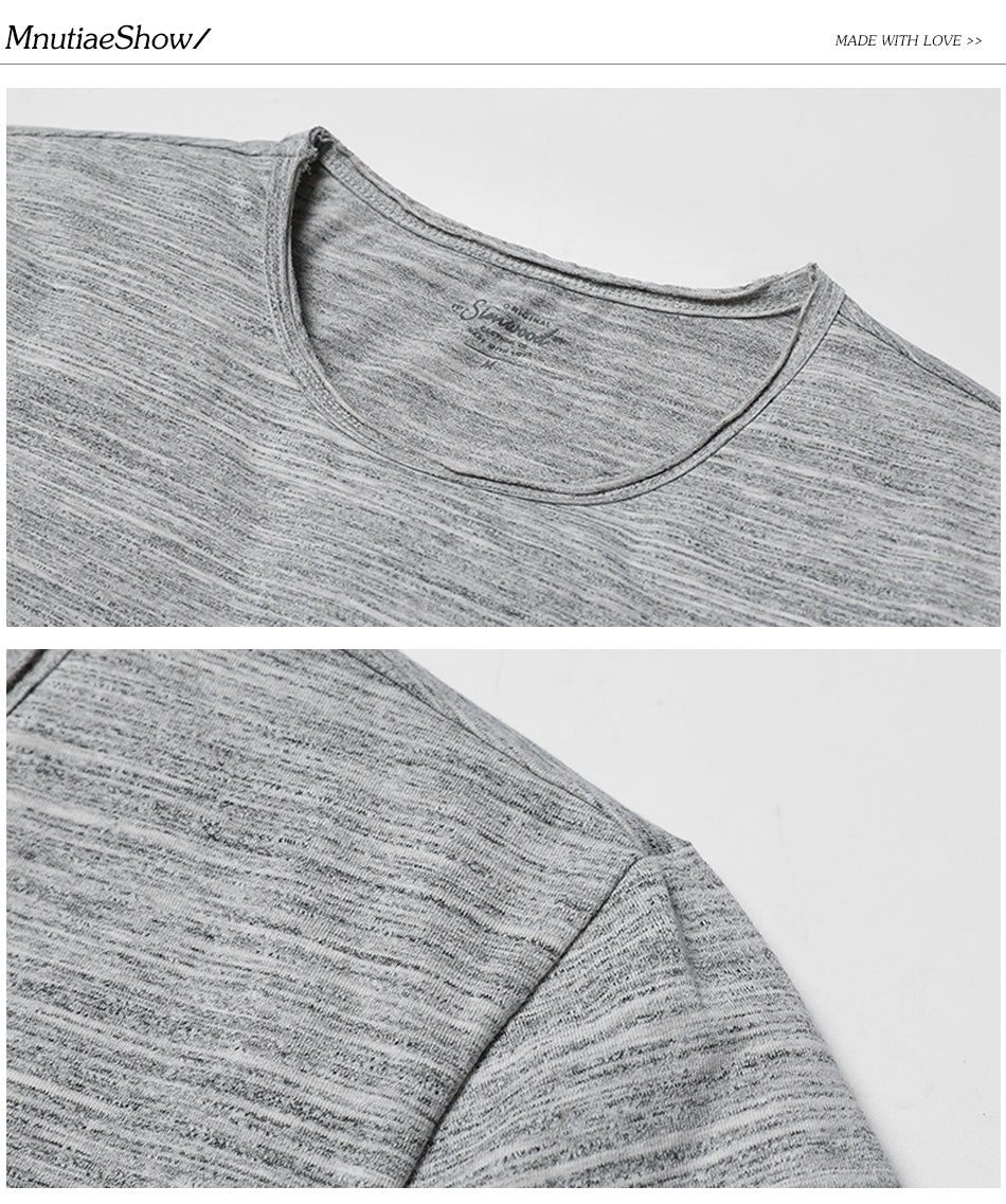 SIMWOOD T Shirt Men O neck Curl Hem Pocket Slim Fit