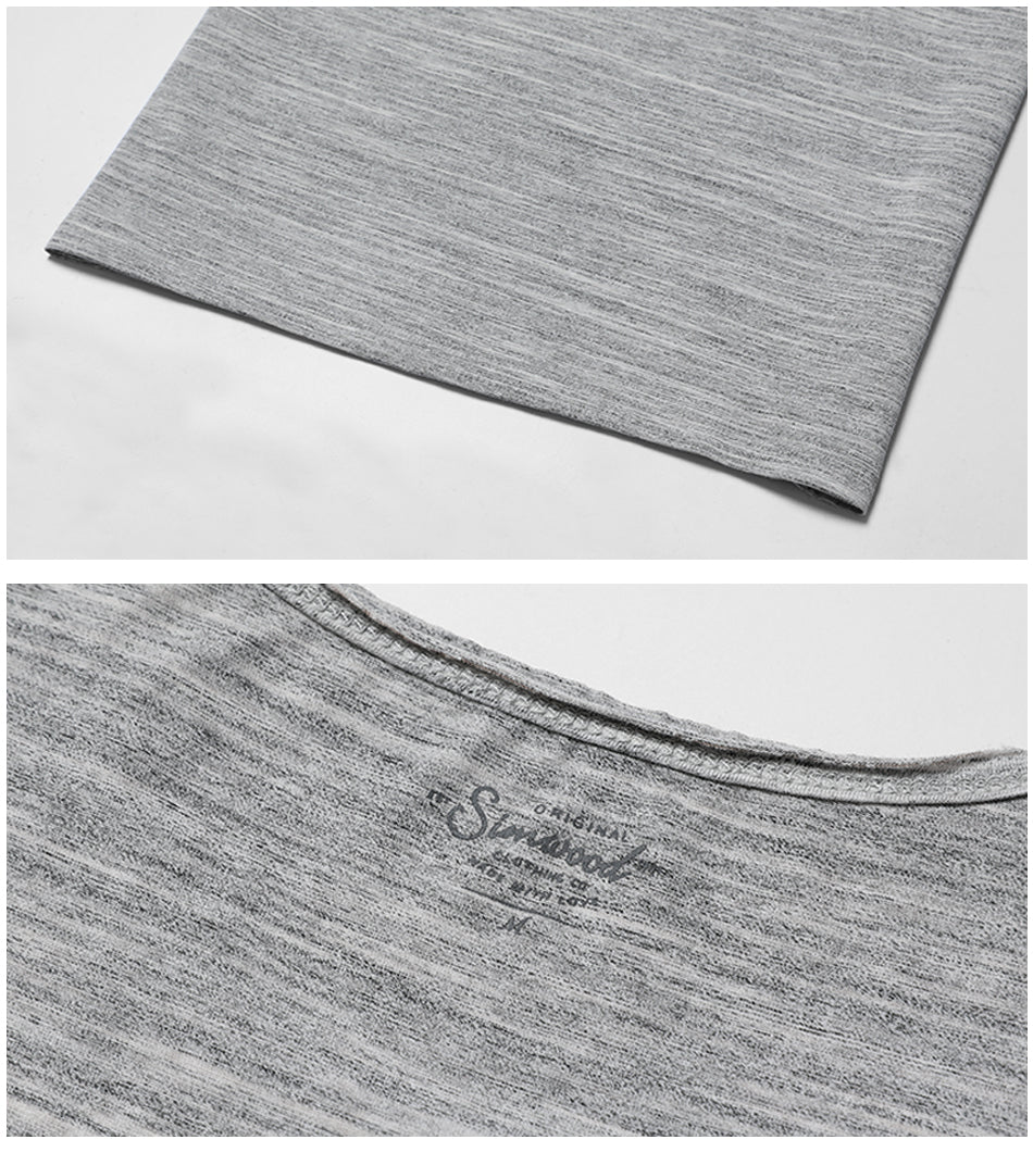 SIMWOOD T Shirt Men O neck Curl Hem Pocket Slim Fit