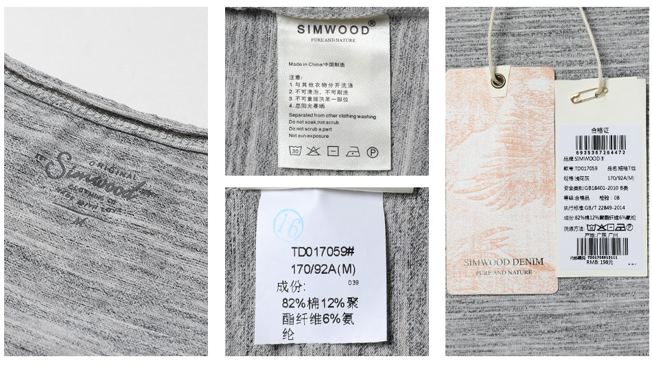 SIMWOOD T Shirt Men O neck Curl Hem Pocket Slim Fit