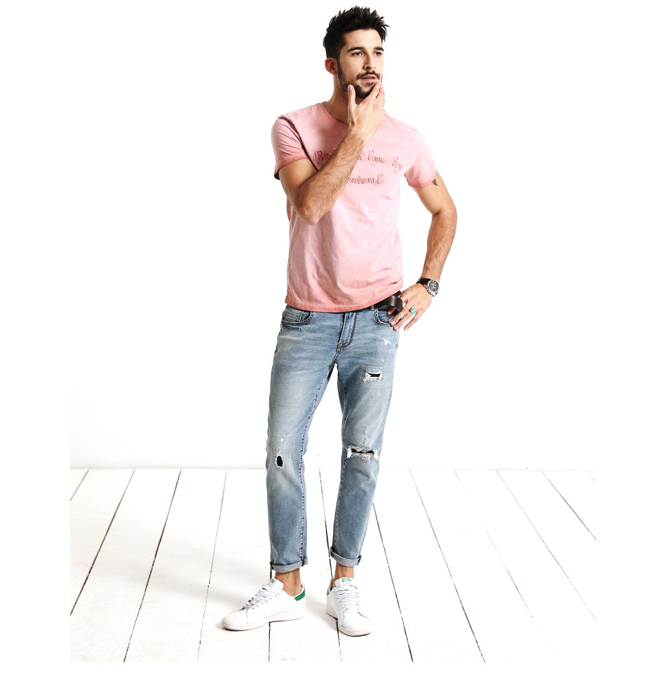 SIMWOOD T Shirt Men 100% Pure Cotton Vintage Letter embroidered Slim Fit Tops Brand Clothing TD1152