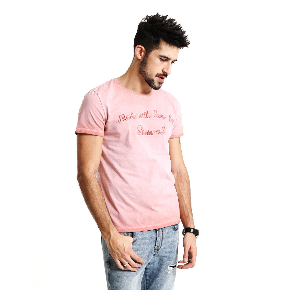 SIMWOOD T Shirt Men 100% Pure Cotton Vintage Letter embroidered Slim Fit Tops Brand Clothing TD1152