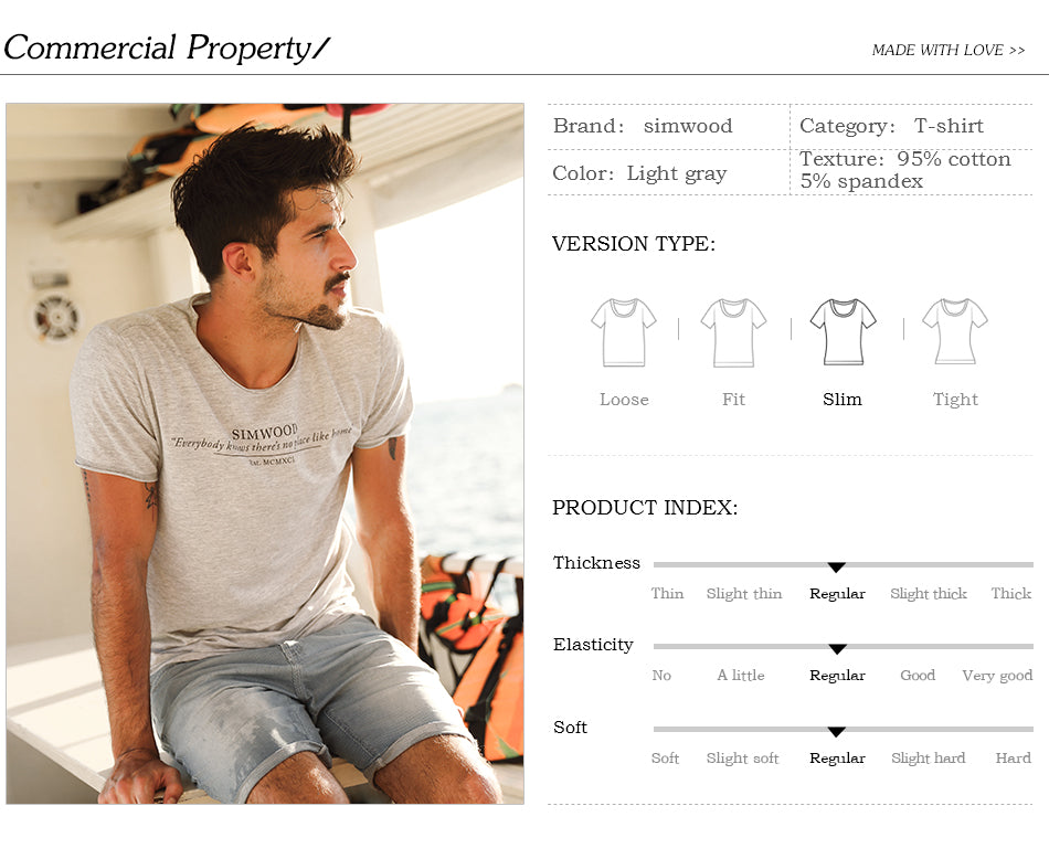 SIMWOOD T shirt Summer Casual Slim T shirt Mens