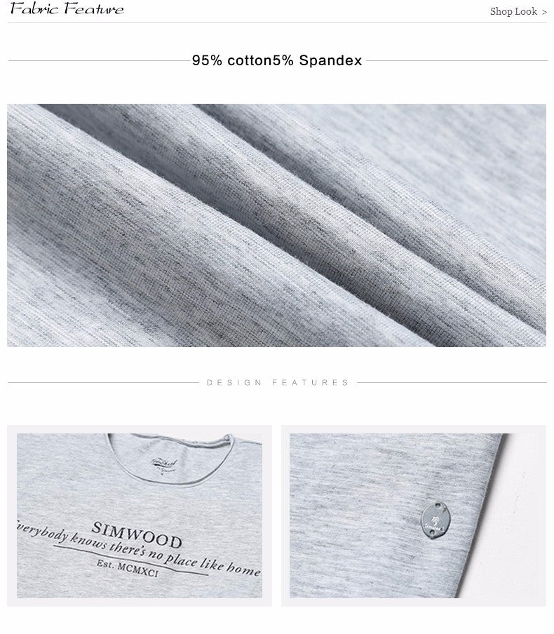 SIMWOOD T shirt Summer Casual Slim T shirt Mens