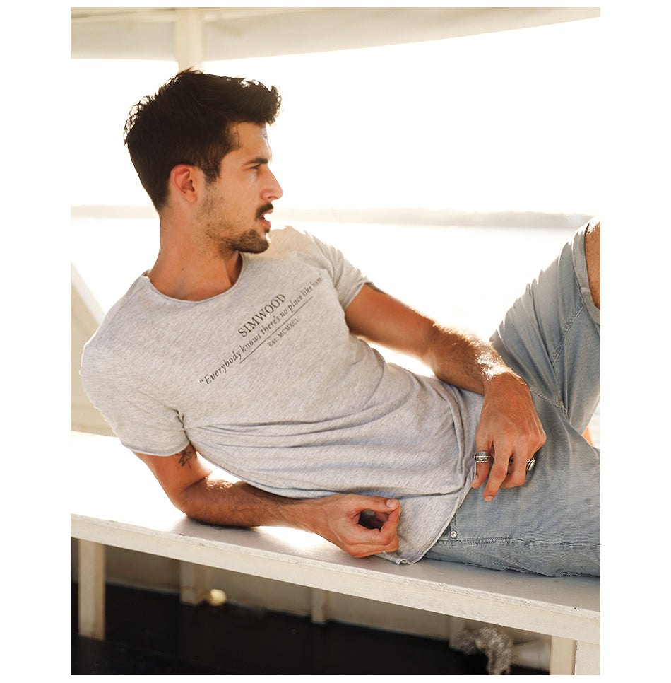 SIMWOOD T shirt Summer Casual Slim T shirt Mens