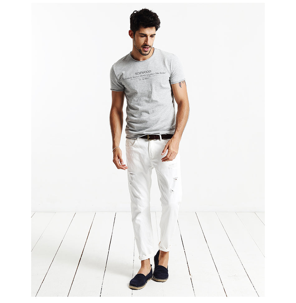 SIMWOOD T shirt Summer Casual Slim T shirt Mens