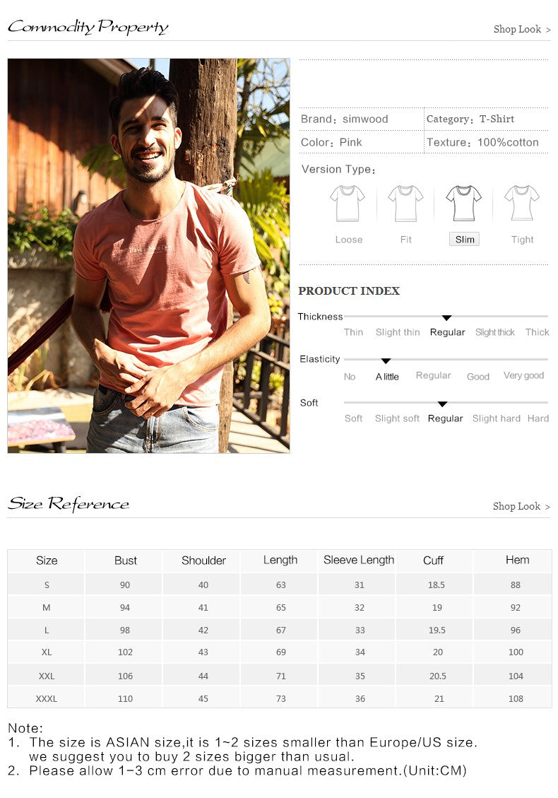 SIMWOOD Men Clothing T shirt Summer