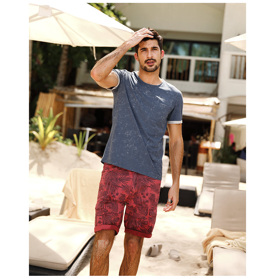 SIMWOOD T Shirt Men Print White dot Curl Hem Slim Fit Fashion 100% Pure Cotton