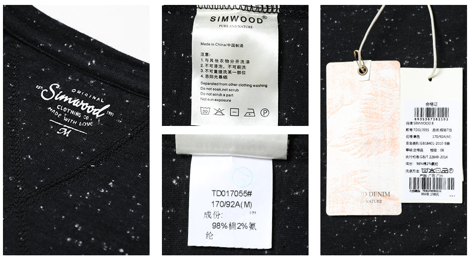 SIMWOOD T Shirt Men Colored Cotton Fashion Slim Fit