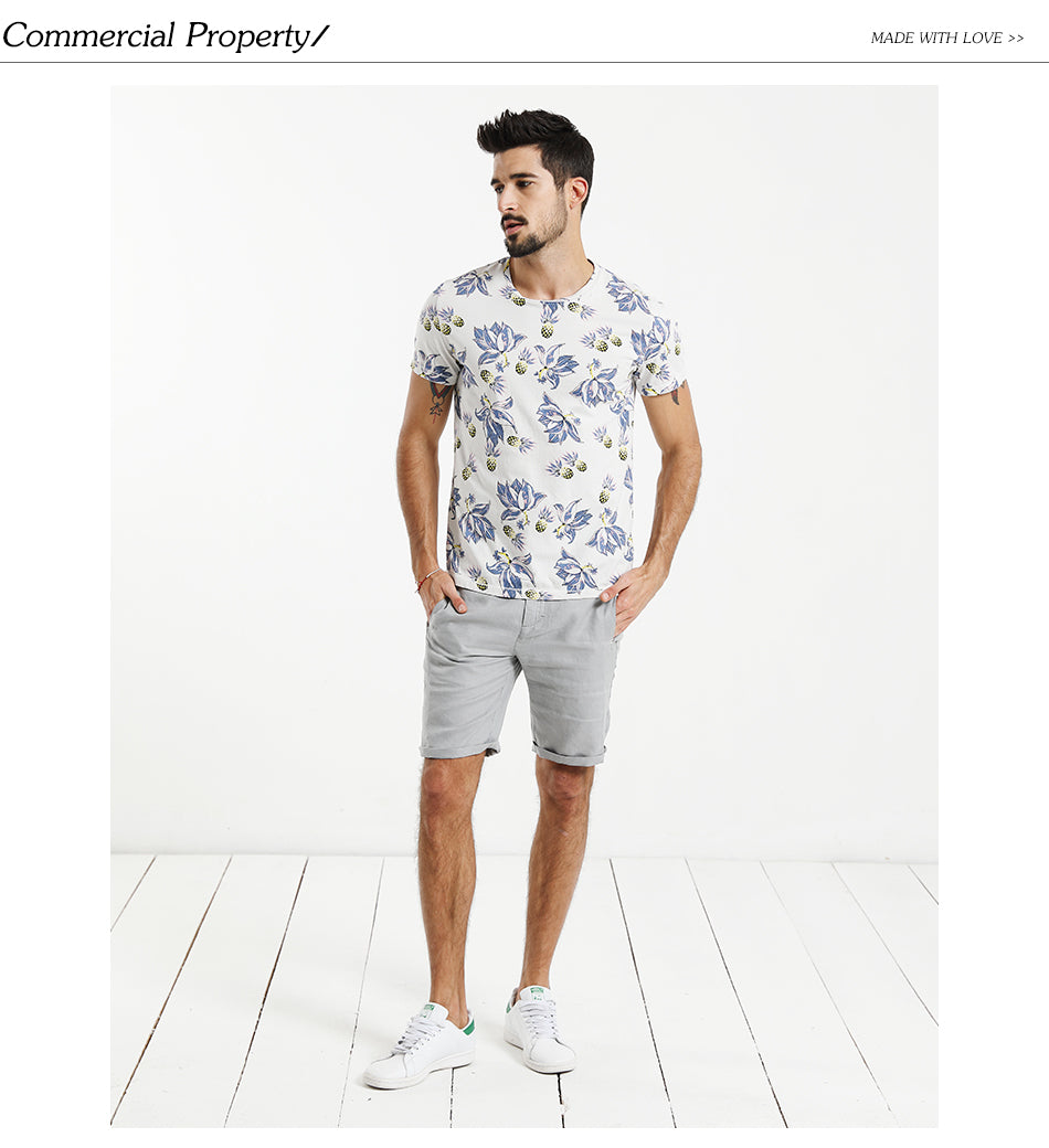 SIMWOOD T Shirt Men Floral Hawaiian 100% Pure Cotton