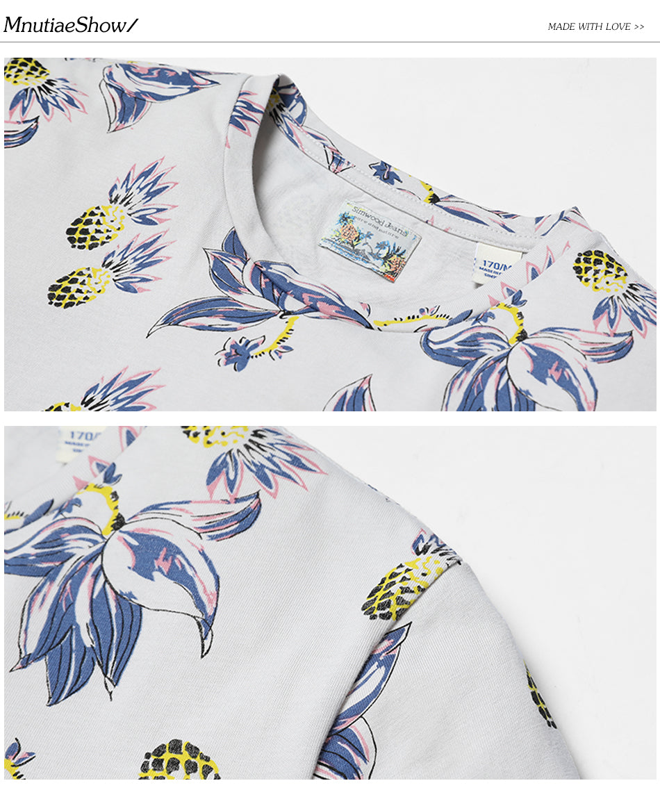 SIMWOOD T Shirt Men Floral Hawaiian 100% Pure Cotton