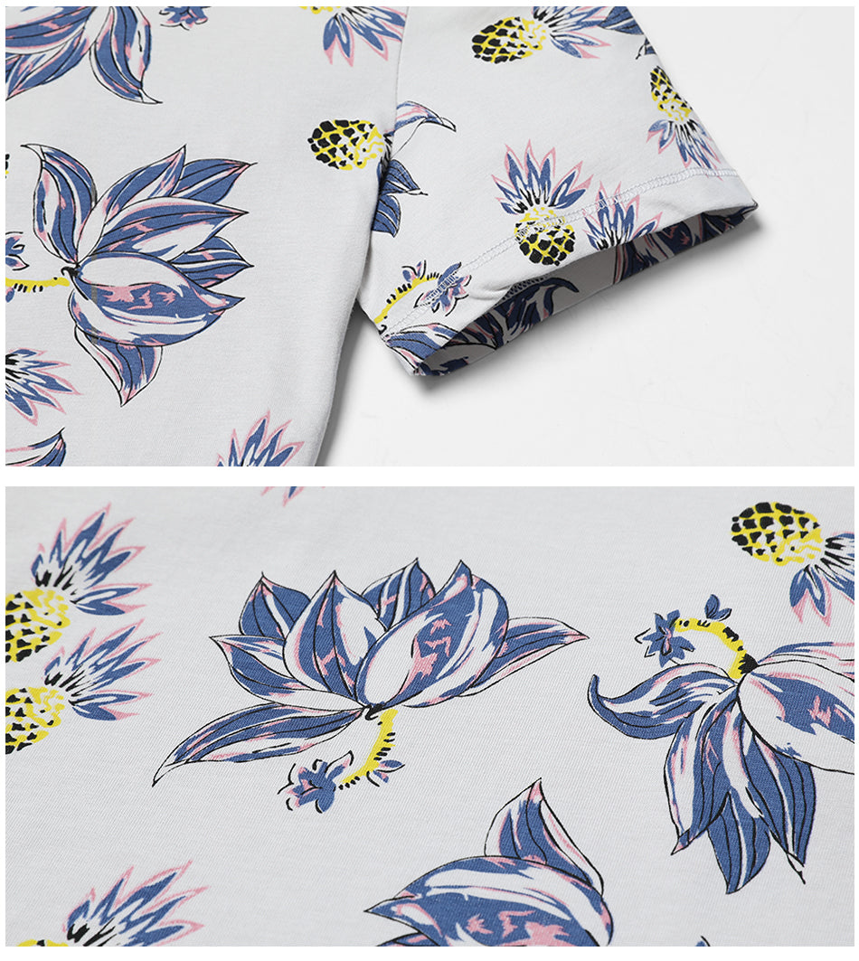 SIMWOOD T Shirt Men Floral Hawaiian 100% Pure Cotton