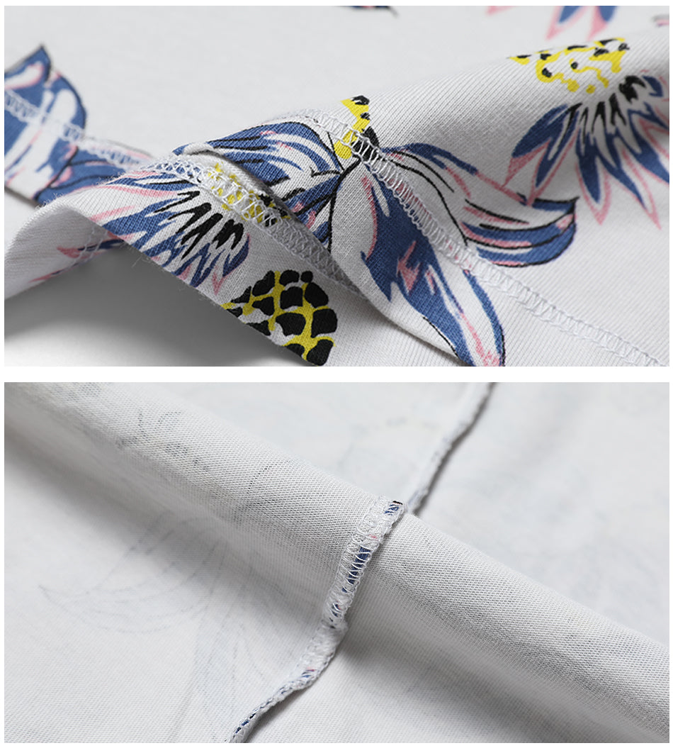 SIMWOOD T Shirt Men Floral Hawaiian 100% Pure Cotton