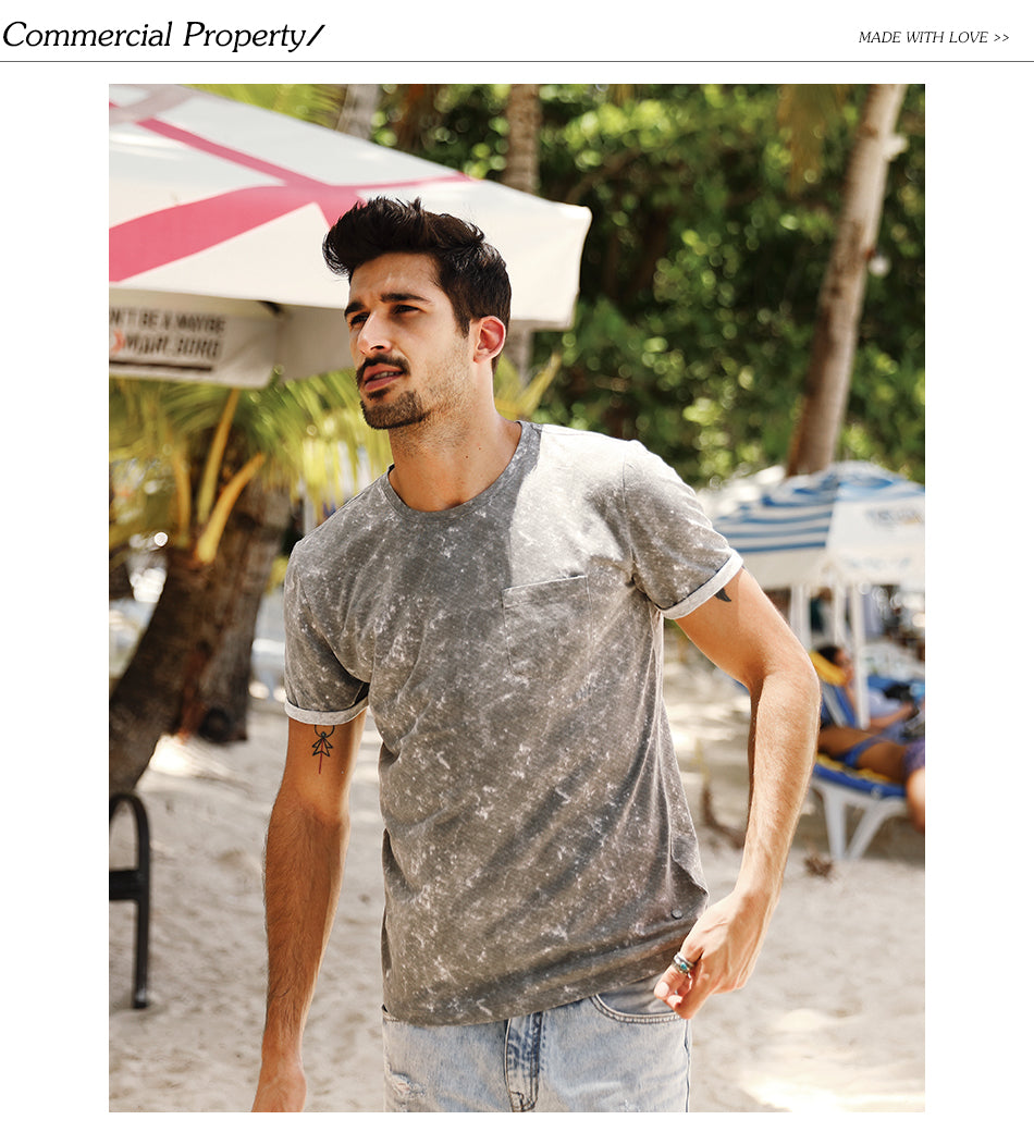 SIMWOOD T Shirt Men Marble 100% Pure Cotton Fashion Tops Brand Clothing