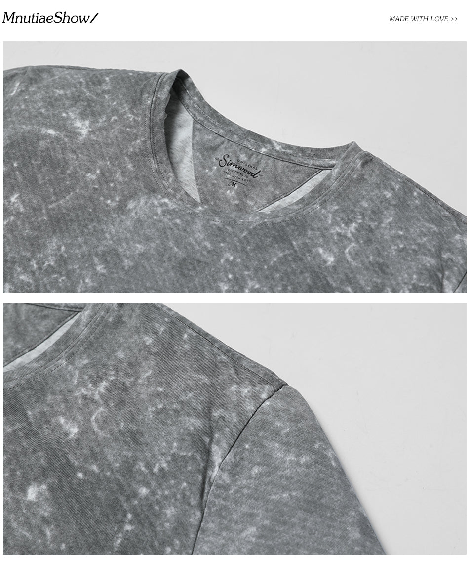SIMWOOD T Shirt Men Marble 100% Pure Cotton Fashion Tops Brand Clothing