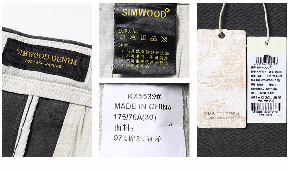 SIMWOOD Pants Men Fashion Long Trouser Cotton High Quality