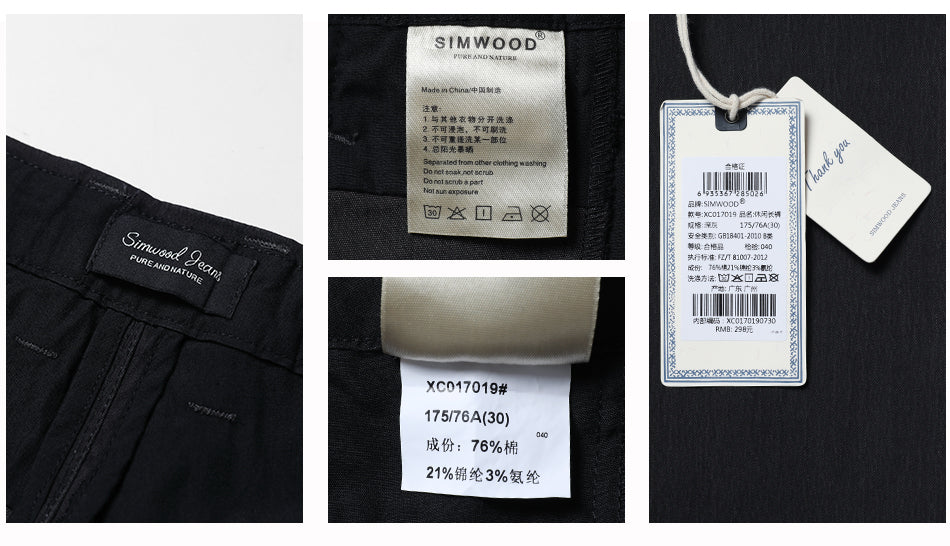 SIMWOOD Casual Pants Men Deep Gray Slim High Quality Plus Size