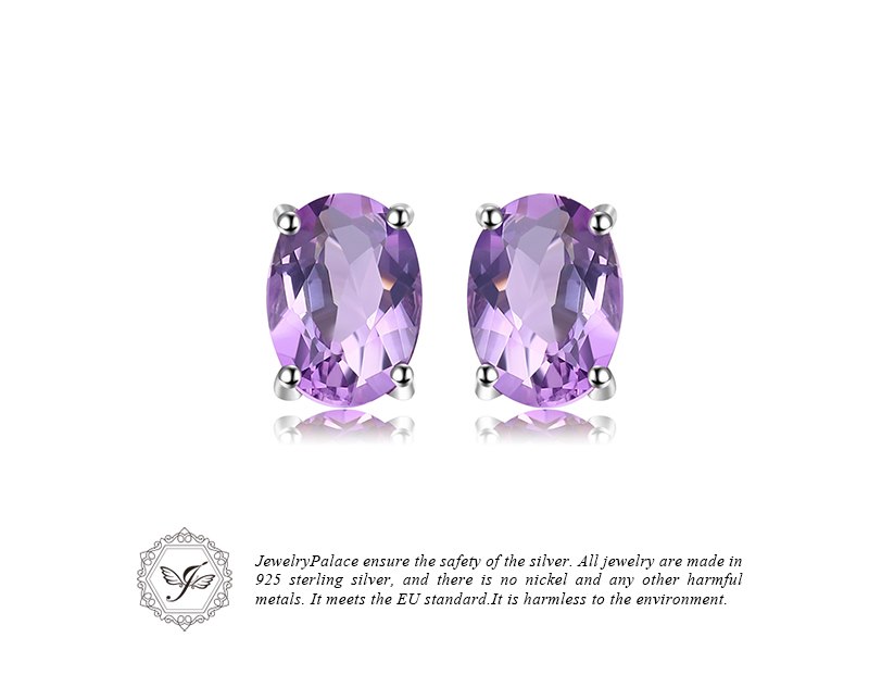 JewelryPalace Oval 1.4ct Natural Purple Amethyst Birthstone Stud Earrings Pure 925 Sterling Silver 2016 New Women's Jewelry