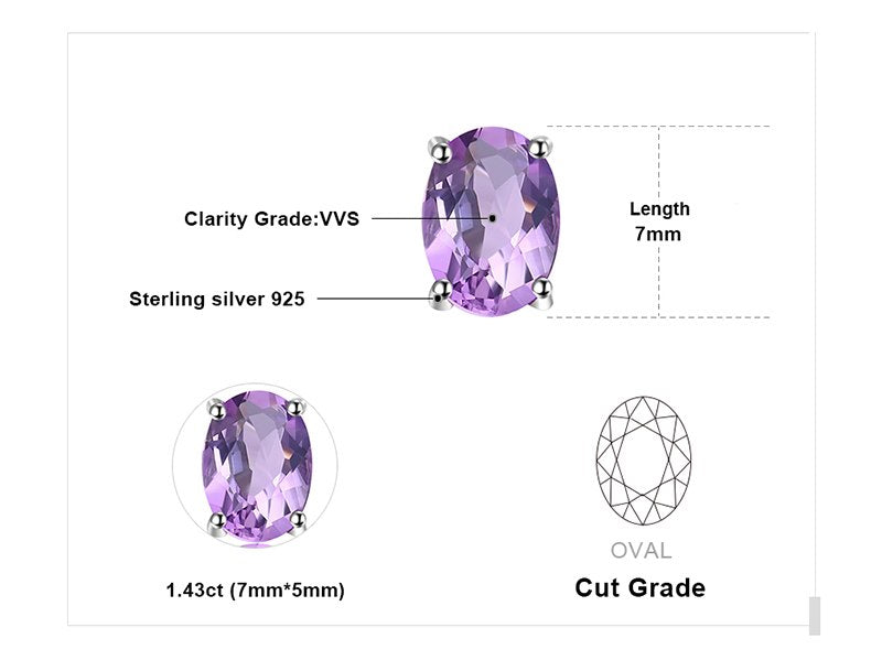 JewelryPalace Oval 1.4ct Natural Purple Amethyst Birthstone Stud Earrings Pure 925 Sterling Silver 2016 New Women's Jewelry