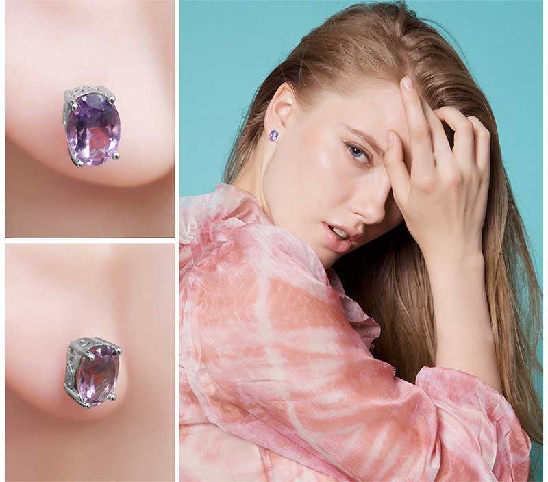 JewelryPalace Oval 1.4ct Natural Purple Amethyst Birthstone Stud Earrings Pure 925 Sterling Silver 2016 New Women's Jewelry