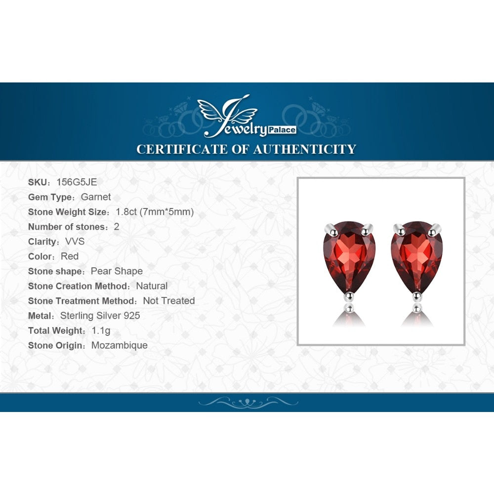 JewelryPalace Water Drop 1.8ct Natural Garnet Solid 925 Sterling Silver Stud Earrings For Women Fashion Party Fine Jewelry