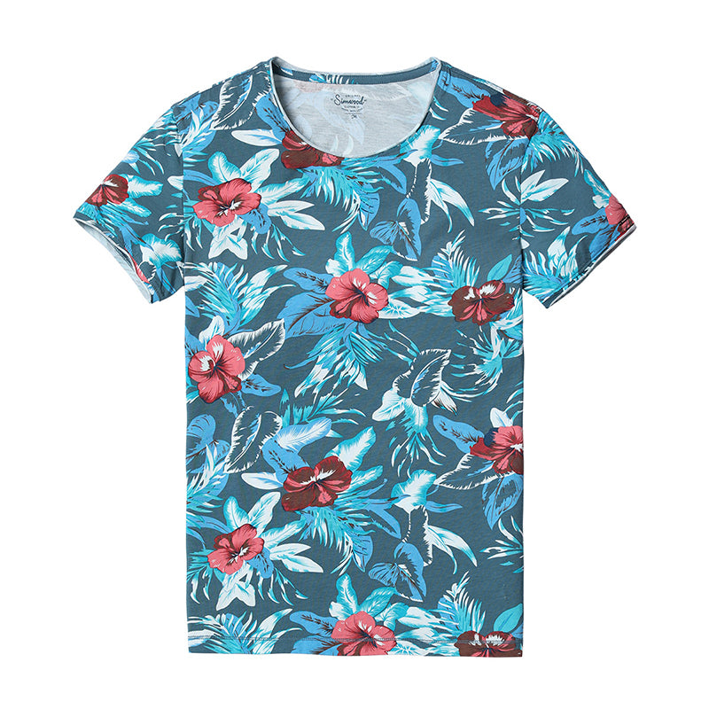 SIMWOOD Hawaiian T Shirts Men 100% Pure Cotton Brand Clothing Print Tees Plus Size