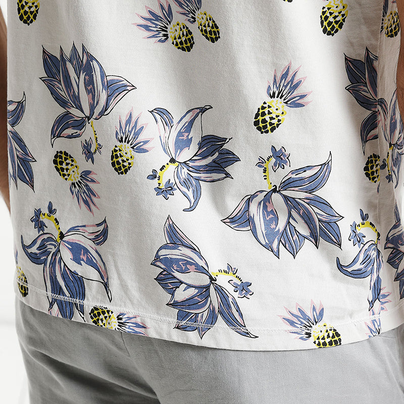SIMWOOD T Shirt Men Floral Hawaiian 100% Pure Cotton