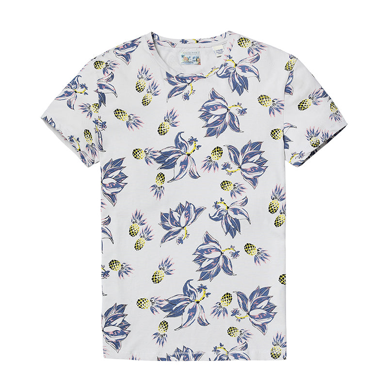 SIMWOOD T Shirt Men Floral Hawaiian 100% Pure Cotton