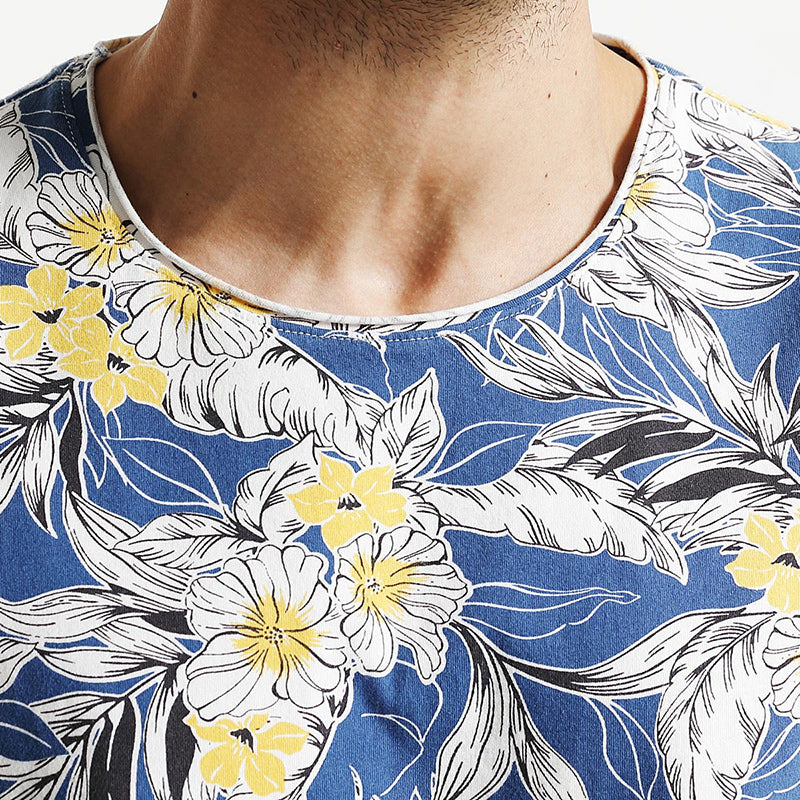 SIMWOOD Hawaiian Print Short Sleeve 100% Pure Cotton Slim Fit Skinny Fashion Tees Brand Clothing